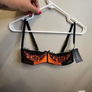 Frederick's of Hollywood Vibrant Orange and Black Lace Bra
